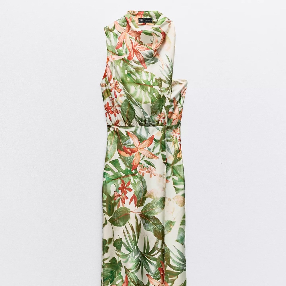 Zara Floral Midi Dress - Green and Red